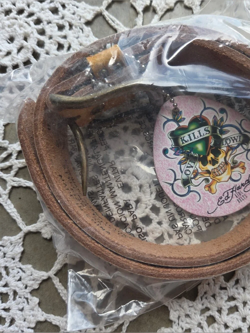 Vintage 2010 Ed Hardy EH3131K Open Mouth Tiger Leather Belt | Y2K Tattoo Graphic